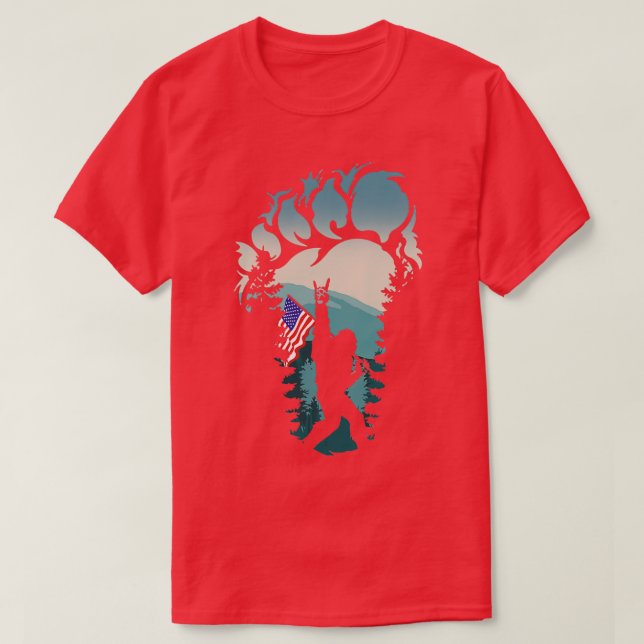 Bigfoot Rock n Roll American Flag 4th Of July T-Shirt (Design Front)