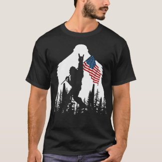 Bigfoot Rock On Hold American Flag Sasquatch Belie T-Shirt