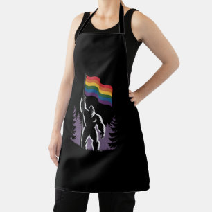 Bigfoot Rock On LGBTQ Progressive New Pride Flag Apron