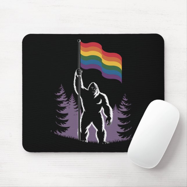 Bigfoot Rock On LGBTQ Progressive New Pride Flag  Mouse Mat (With Mouse)