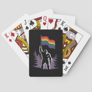 Bigfoot Rock On LGBTQ Progressive New Pride Flag Playing Cards