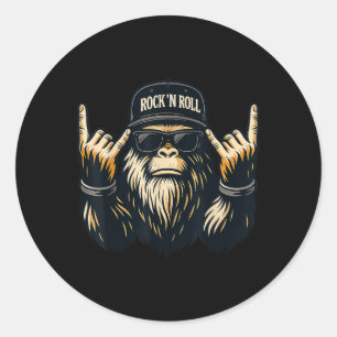 Bigfoot Rock On Sasquatch Heavy Metal Vibes Men Wo Classic Round Sticker