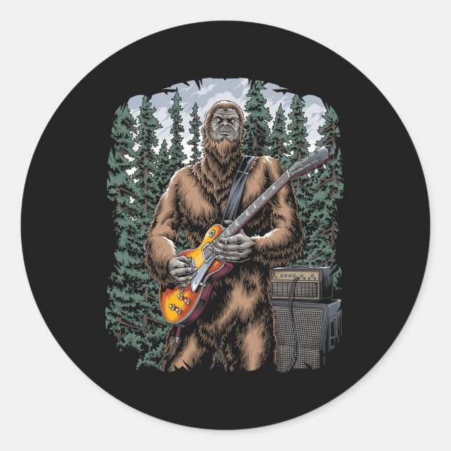 Bigfoot Rockin Out With His Guitar Out - Forest Ja Classic Round Sticker (Front)
