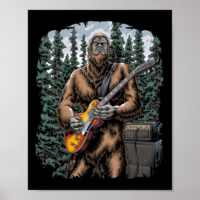 Bigfoot Rockin Out With His Guitar Out - Forest Ja Poster (Front)