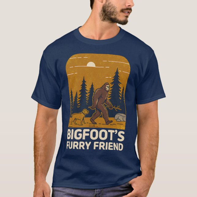Bigfoot’s Furry Friend – Forest Walk with Dog T-Shirt (Front)