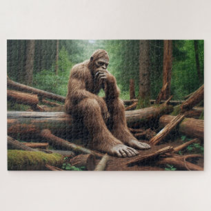 Bigfoot’s Woodland Throne, Bigfoot Deep in Thought Jigsaw Puzzle