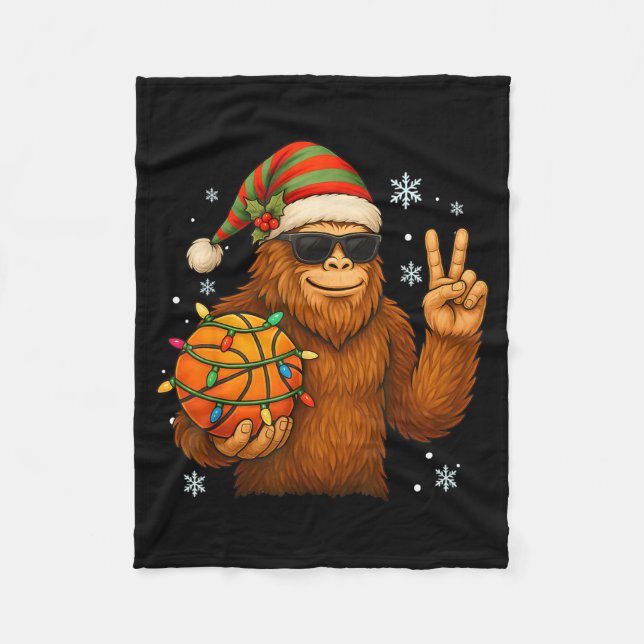 Bigfoot Santa Basketball Christmas  Fleece Blanket (Front)