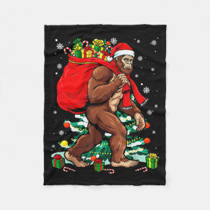Bigfoot Santa Carrying Christmas Bag Xmas Hat Sasq Fleece Blanket