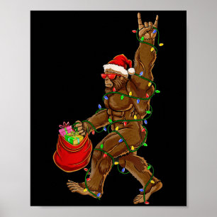 Bigfoot Santa Christmas Lights Rock Funny Sasquatc Poster
