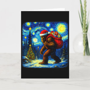 Bigfoot Santa Christmas Starry Night Sasquatch Van Card