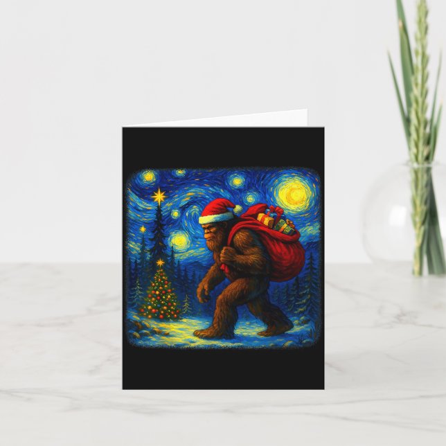 Bigfoot Santa Christmas Starry Night Sasquatch Van Card (Front)