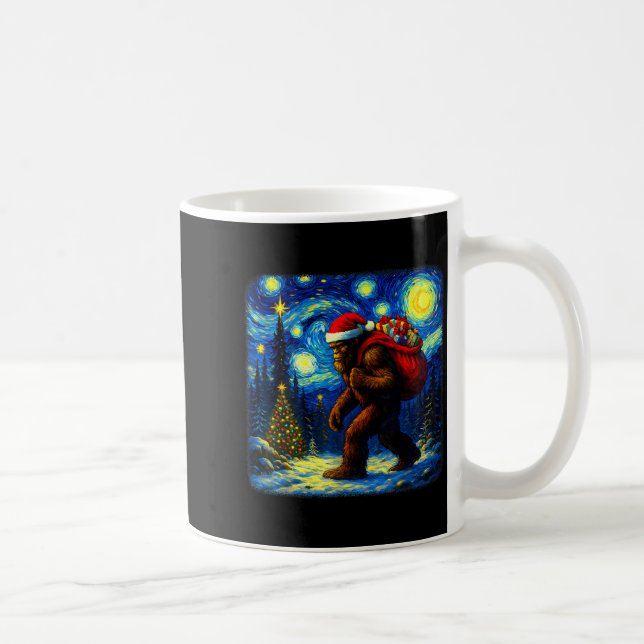 Bigfoot Santa Christmas Starry Night Sasquatch Van Coffee Mug (Right)
