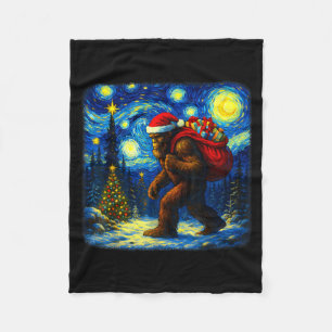 Bigfoot Santa Christmas Starry Night Sasquatch Van Fleece Blanket