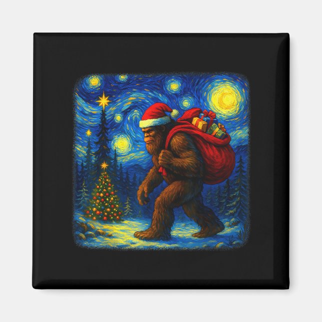 Bigfoot Santa Christmas Starry Night Sasquatch Van Magnet (Front)