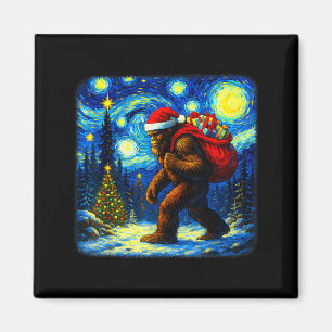 Bigfoot Santa Christmas Starry Night Sasquatch Van Magnet