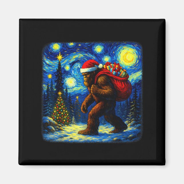 Bigfoot Santa Christmas Starry Night Sasquatch Van Magnet (Front)