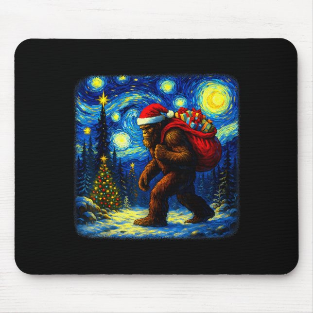 Bigfoot Santa Christmas Starry Night Sasquatch Van Mouse Mat (Front)