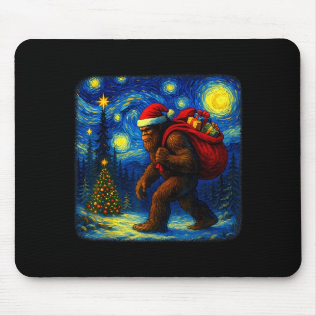 Bigfoot Santa Christmas Starry Night Sasquatch Van Mouse Mat (Front)