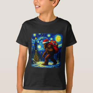 Bigfoot Santa Christmas Starry Night Sasquatch Van T-Shirt