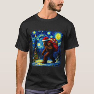 Bigfoot Santa Christmas Starry Night Sasquatch Van T-Shirt