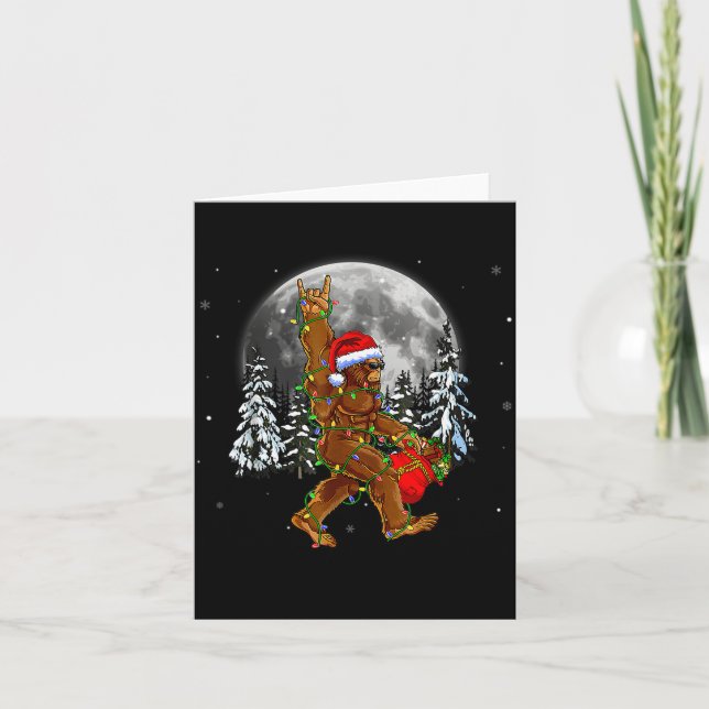 Bigfoot Santa Christmas Tree Lights Funny Xmas Sas Card (Front)