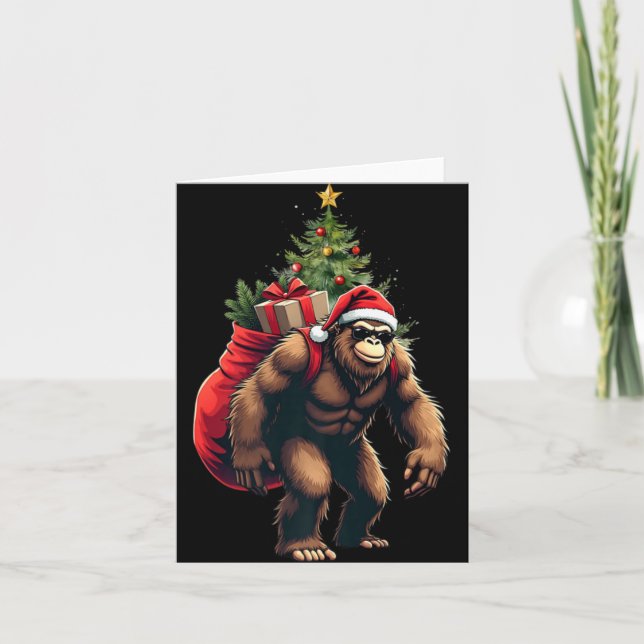 Bigfoot Santa Christmas Tree Lights Funny Xmas Sas Card (Front)