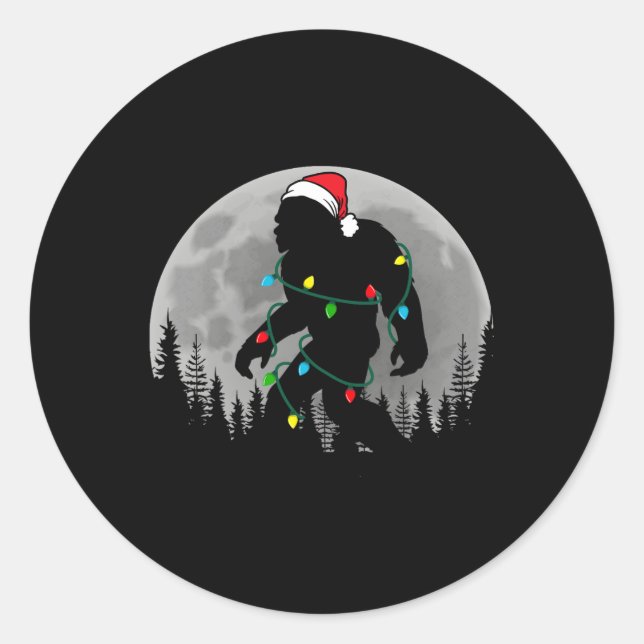 Bigfoot Santa Christmas Tree Lights Funny Xmas Sas Classic Round Sticker (Front)
