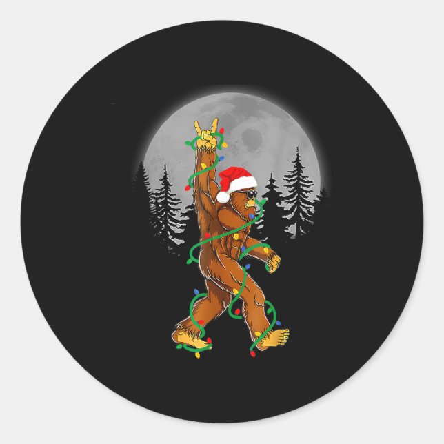 Bigfoot Santa Christmas Tree Lights Funny Xmas Sas Classic Round Sticker (Front)