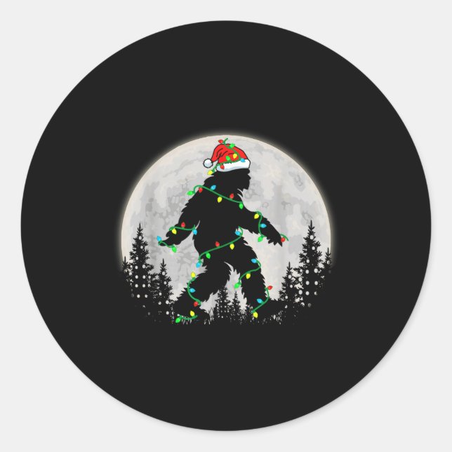Bigfoot Santa Christmas Tree Lights Funny Xmas Sas Classic Round Sticker (Front)