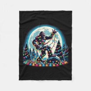 Bigfoot Santa Christmas Tree Lights Funny Xmas Sas Fleece Blanket