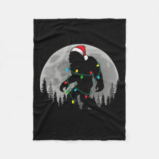 Bigfoot Santa Christmas Tree Lights Funny Xmas Sas Fleece Blanket