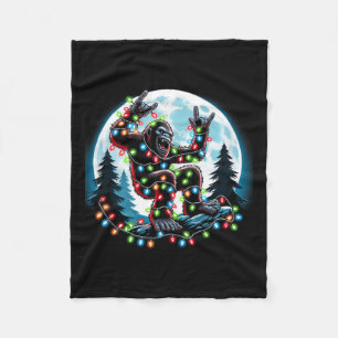 Bigfoot Santa Christmas Tree Lights Funny Xmas Sas Fleece Blanket