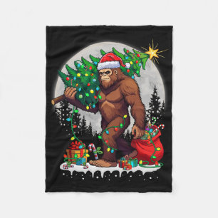 Bigfoot Santa Christmas Tree Lights Funny Xmas Sas Fleece Blanket