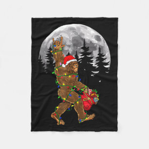 Bigfoot Santa Christmas Tree Lights Funny Xmas Sas Fleece Blanket