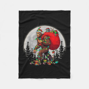 Bigfoot Santa Christmas Tree Lights Funny Xmas Sas Fleece Blanket