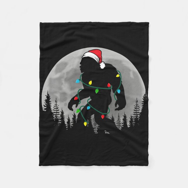 Bigfoot Santa Christmas Tree Lights Funny Xmas Sas Fleece Blanket (Front)
