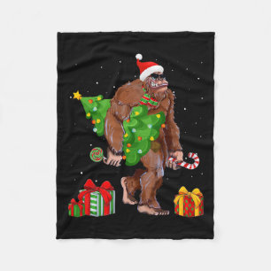 Bigfoot Santa Christmas Tree Lights Funny Xmas Sas Fleece Blanket