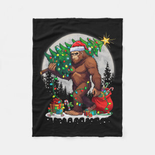 Bigfoot Santa Christmas Tree Lights Funny Xmas Sas Fleece Blanket