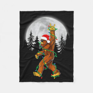 Bigfoot Santa Christmas Tree Lights Funny Xmas Sas Fleece Blanket