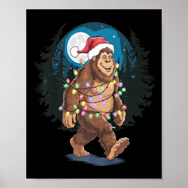 Bigfoot Santa Christmas Tree Lights Funny Xmas Sas Poster (Front)