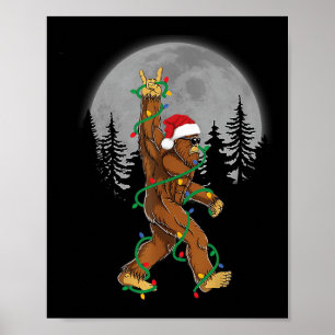 Bigfoot Santa Christmas Tree Lights Funny Xmas Sas Poster