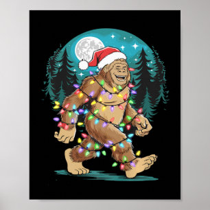 Bigfoot Santa Christmas Tree Lights Funny Xmas Sas Poster