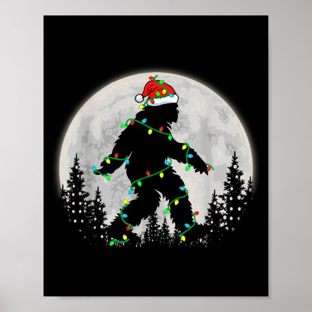 Bigfoot Santa Christmas Tree Lights Funny Xmas Sas Poster (Front)