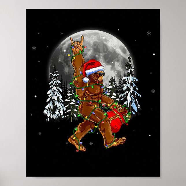 Bigfoot Santa Christmas Tree Lights Funny Xmas Sas Poster (Front)