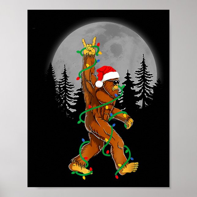 Bigfoot Santa Christmas Tree Lights Funny Xmas Sas Poster (Front)