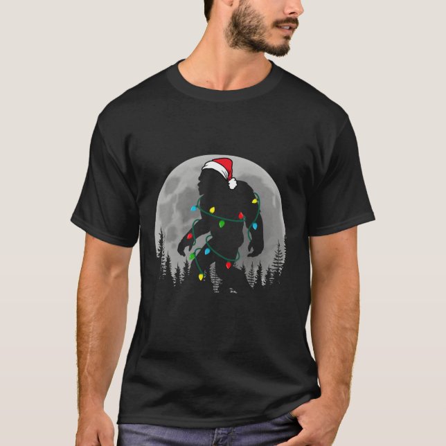 Bigfoot Santa Christmas Tree Lights Funny Xmas Sas T-Shirt (Front)