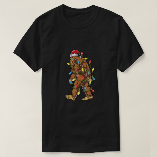 Bigfoot Santa Christmas Tree Lights Funny Xmas Sas T-Shirt (Design Front)