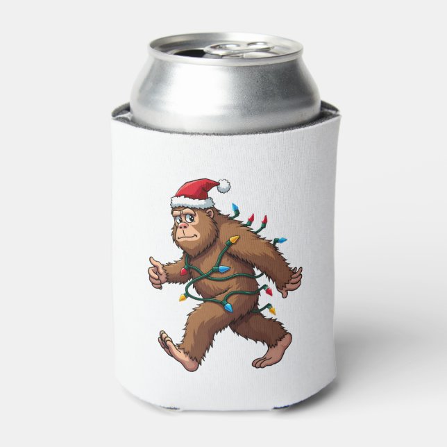 Bigfoot Santa Christmas Tree Lights Xmas Boys Men  Can Cooler (Can Front)