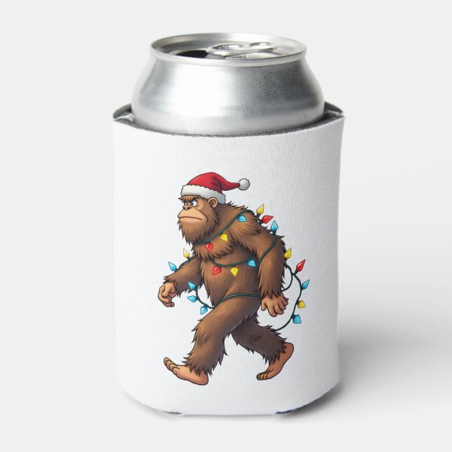 Bigfoot Santa Christmas Tree Lights Xmas Boys Men  Can Cooler (Can Front)