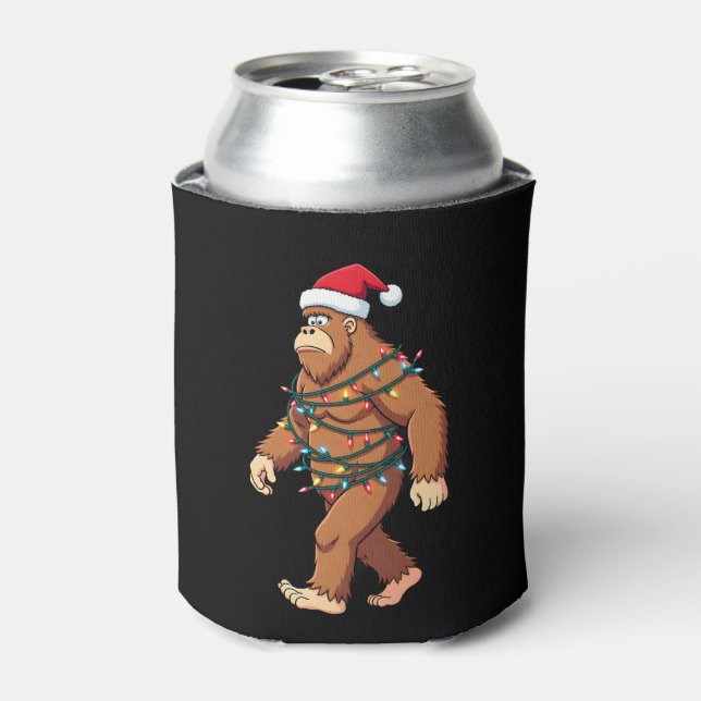 Bigfoot Santa Christmas Tree Lights Xmas Boys Men  Can Cooler (Can Front)
